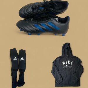 Lot of soccer hoodie shoes and youth soccer guard set